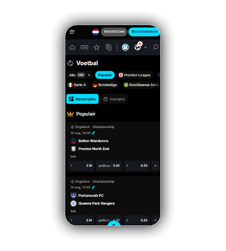 WinWinter sportsbook met voetbalmarkten in de mobiele app